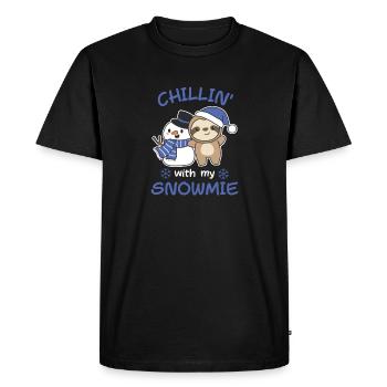 Sloth Chillin with my snowmie snowman - Men's Premium Organic T-Shirt - black - Front - Nico (187cm)