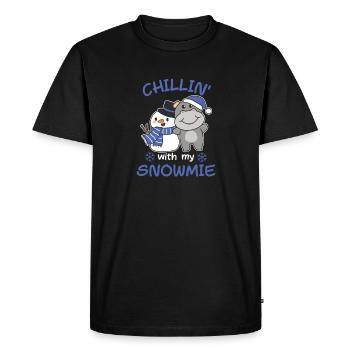 Hippo Chillin with my snowmie snowman - Men's Premium Organic T-Shirt - black - Front - Nico (187cm)