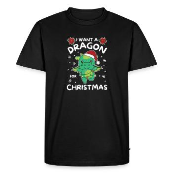 Je veux un dragon pour Noël dragons mignons - T-shirt Premium bio Homme - noir - Devant - Nico (187cm)