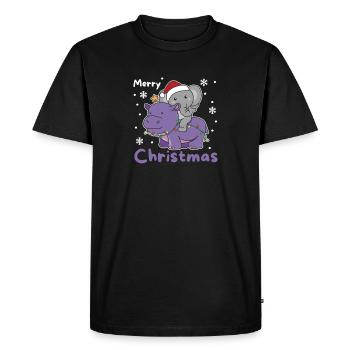 Noël Hippopotame éléphant Joyeux Noël Hippopotame - T-shirt Premium bio Homme - noir - Devant - Nico (187cm)