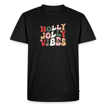 Joyeux Noël groovy rétro Holly Jolly Vibes - T-shirt Premium bio Homme - noir - Devant - Nico (187cm)