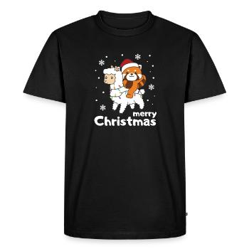 Panda rouge Lama Noël Neige Hiver Animaux - T-shirt Premium bio Homme - noir - Devant - Nico (187cm)
