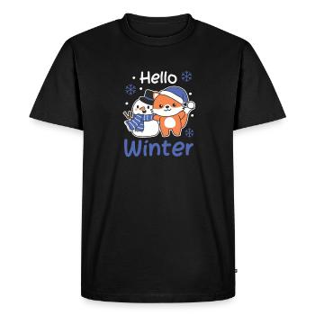 Fox Hello Winter snowman snow - Men's Premium Organic T-Shirt - black - Front - Nico (187cm)