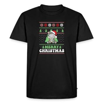 Merry Christmas retro ugly christmas Hippo - Men's Premium Organic T-Shirt - black - Front - Nico (187cm)