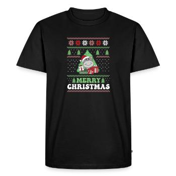 Merry Christmas retro ugly christmas Hippo - Men's Premium Organic T-Shirt - black - Front - Nico (187cm)