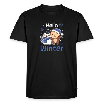 Monkey Hello Winter Snowman Snow Christmas - Men's Premium Organic T-Shirt - black - Front - Nico (187cm)