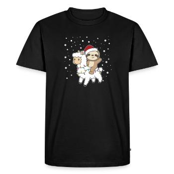 Sloth Llama Christmas Snow Winter Animals - Men's Premium Organic T-Shirt - black - Front - Nico (187cm)