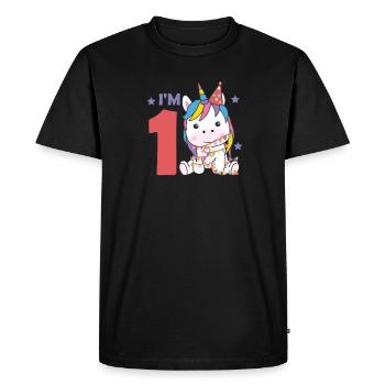 Licorne pour le premier anniversaire des enfants de 1 an - T-shirt Premium bio Homme - noir - Devant - Nico (187cm)