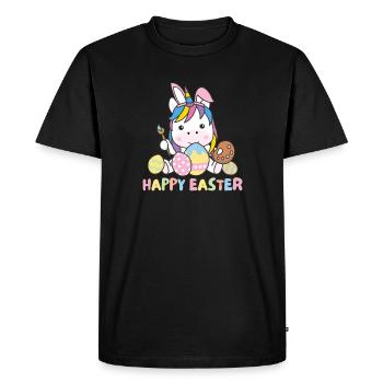 joyeuses Pâques licorne douce Pâques avec œufs de Pâques - T-shirt Premium bio Homme - noir - Devant - Nico (187cm)