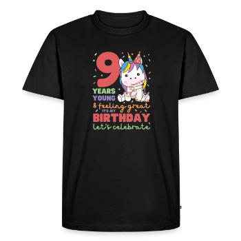 Unicorn for 9th birthday children nine years old - Men's Premium Organic T-Shirt - black - Front - Nico (187cm)