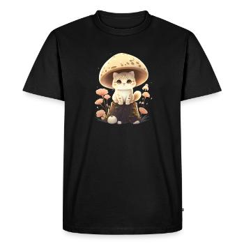 Cottagecore aesthetics cat in the woods with mushroom hat - Men's Premium Organic T-Shirt - black - Front - Nico (187cm)