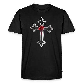 Croix gothique en argent noir avec rose rouge - T-shirt Premium bio Homme - noir - Devant - Nico (187cm)