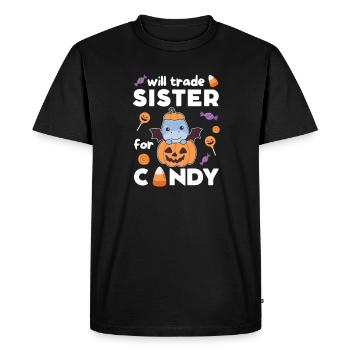 Dino Halloween échange sa sœur contre des bonbons - T-shirt Premium bio Homme - noir - Devant - Nico (187cm)