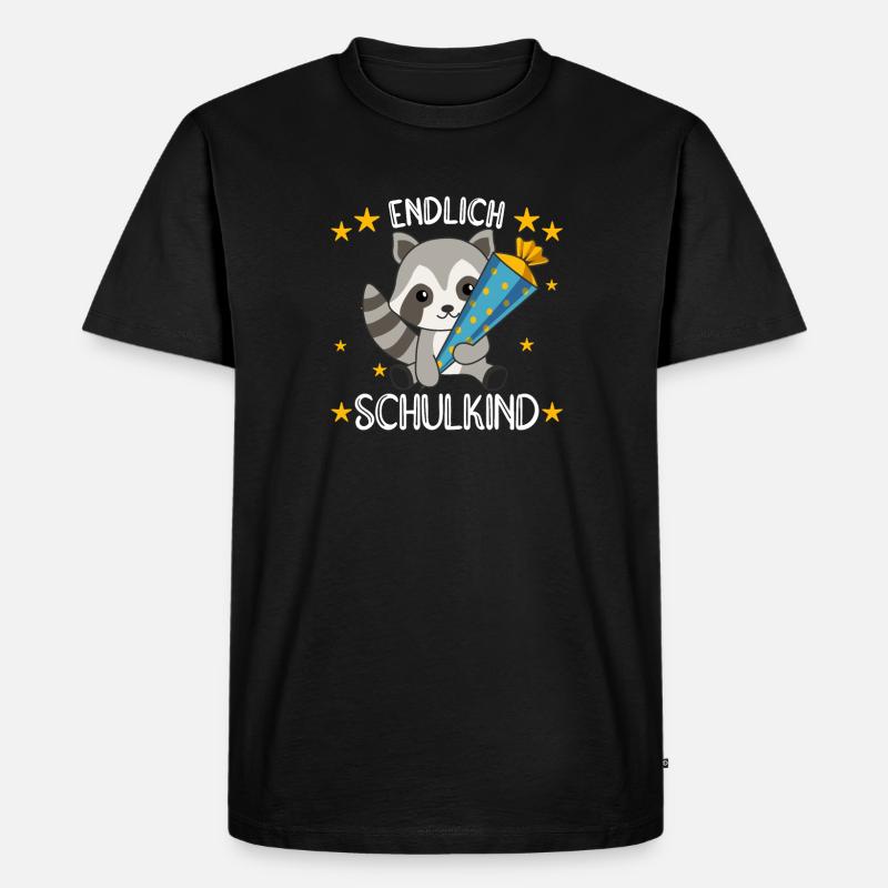 endlich Schulkind Einschulung Schule Waschbär - Männer Premium Bio T-Shirt - Schwarz