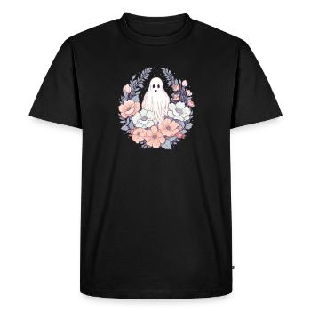 Halloween Groovy Ghost Hippie Fleurs Vintage - T-shirt Premium bio Homme - noir - Devant - Nico (187cm)