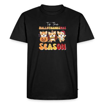 Tis' the Hallothanksmas Season Corgi - Men's Premium Organic T-Shirt - black - Front - Nico (187cm)