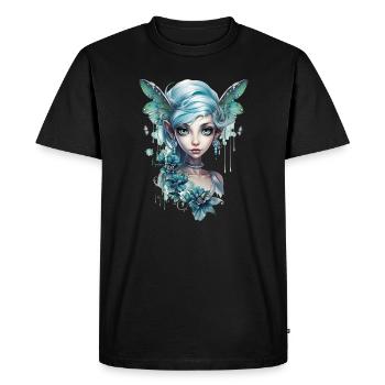 Fée aux cheveux bleus et aux grands yeux – Fantasy - T-shirt Premium bio Homme - noir - Devant - Nico (187cm)