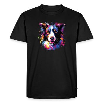 Watercolor Colorful Border Collie - Men's Premium Organic T-Shirt - black - Front - Nico (187cm)