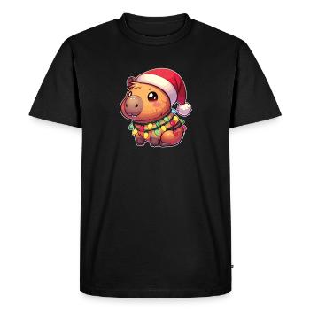 Père Noël chapeau Noël guirlandes lumineuses Capybara - T-shirt Premium bio Homme - noir - Devant - Nico (187cm)