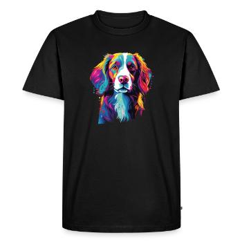 Aquarelle colorée Épagneul breton - T-shirt Premium bio Homme - noir - Devant - Nico (187cm)
