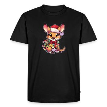 Père Noël chapeau Noël guirlandes lumineuses kangourou - T-shirt Premium bio Homme - noir - Devant - Nico (187cm)