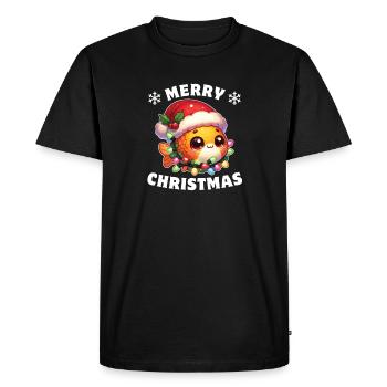 Santa Hat Christmas Fairy Lights Goldfish - Men's Premium Organic T-Shirt - black - Front - Nico (187cm)