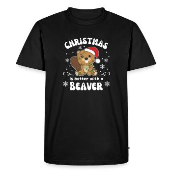 Noël, c’est mieux avec un castor - T-shirt Premium bio Homme - noir - Devant - Nico (187cm)