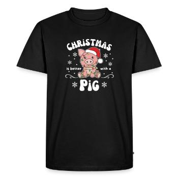 Noël, c’est mieux avec un cochon - T-shirt Premium bio Homme - noir - Devant - Nico (187cm)