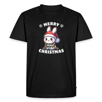Père Noël chapeau Noël guirlande lumières lapin - T-shirt Premium bio Homme - noir - Devant - Nico (187cm)