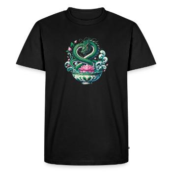 Tea Chinese Dragon and Lotus Flower - Men's Premium Organic T-Shirt - black - Front - Nico (187cm)