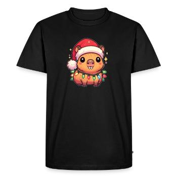 Père Noël chapeau Noël guirlandes lumineuses Capybara - T-shirt Premium bio Homme - noir - Devant - Nico (187cm)