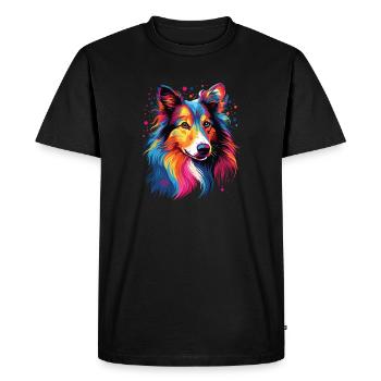 Aquarelle coloré Shetland chien de berger - T-shirt Premium bio Homme - noir - Devant - Nico (187cm)