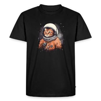 red cat in astronaut suit in space - Men's Premium Organic T-Shirt - black - Front - Nico (187cm)