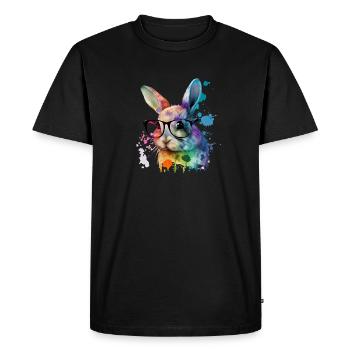 Watercolor Bunny with Glasses Cute Animals - Men's Premium Organic T-Shirt - black - Front - Nico (187cm)