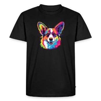 Aquarelle colorée Pembroke Welsh Corgi - T-shirt Premium bio Homme - noir - Devant - Nico (187cm)