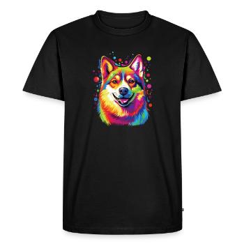 Aquarelle colorée Shiba Inu - T-shirt Premium bio Homme - noir - Devant - Nico (187cm)
