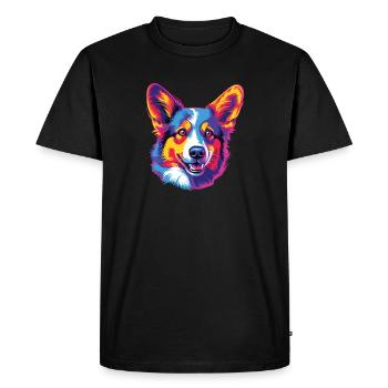 Aquarelle colorée Pembroke Welsh Corgi - T-shirt Premium bio Homme - noir - Devant - Nico (187cm)