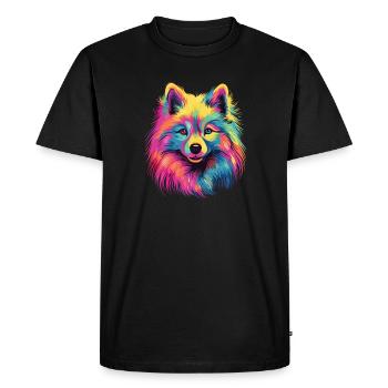 Watercolor Colorful Japan Spitz - Men's Premium Organic T-Shirt - black - Front - Nico (187cm)