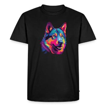 Watercolor Colorful Norwegian Elkhound - Men's Premium Organic T-Shirt - black - Front - Nico (187cm)