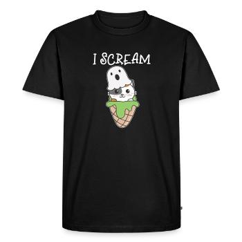 Cat Halloween Ghost I Scream Ice Cream Pun - Men's Premium Organic T-Shirt - black - Front - Nico (187cm)