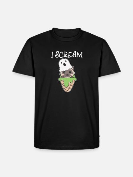 Gatto Halloween Fantasma I Scream Ice Cream Pun - Maglietta ecologica premium da uomo - nero