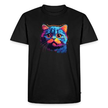 Cat Watercolor Colorful Scottish Fold-eared Cat - Men's Premium Organic T-Shirt - black - Front - Nico (187cm)