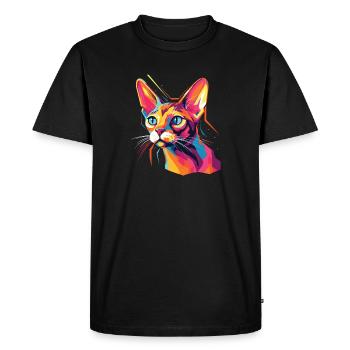 Chat Aquarelle Chat Abyssin Coloré - T-shirt Premium bio Homme - noir - Devant - Nico (187cm)