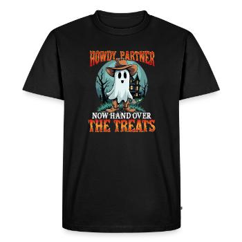 Howdy Scootin Cowboy Ghost Halloween Western - Men's Premium Organic T-Shirt - black - Front - Nico (187cm)