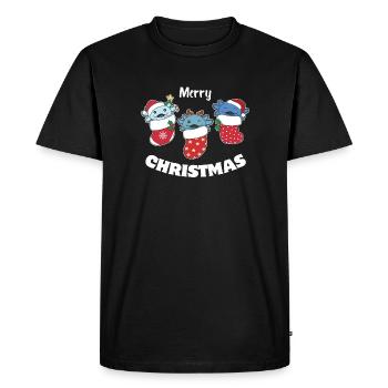 Cute Axolotls in Christmas Socks for Christmas - Men's Premium Organic T-Shirt - black - Front - Nico (187cm)