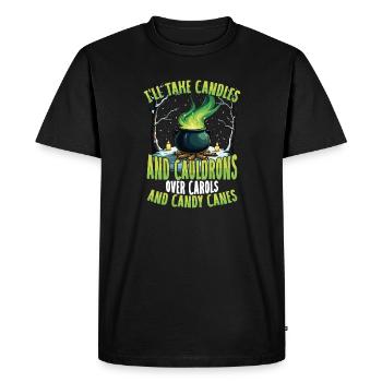 Je prends des bougies et des chaudrons au lieu de cannes de bonbon - T-shirt Premium bio Homme - noir - Devant - Nico (187cm)