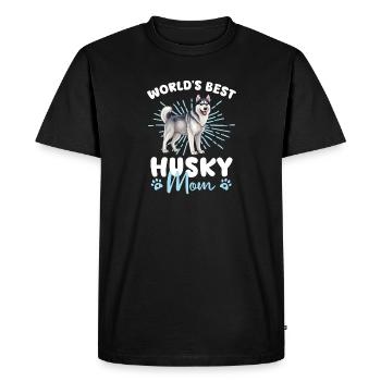 Husky de Sibérie Groovy Husky Mom - T-shirt Premium bio Homme - noir - Devant - Nico (187cm)