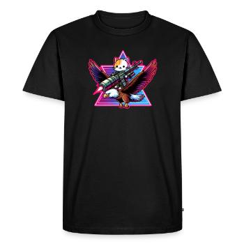 Cat with bazooka on an eagle - Men's Premium Organic T-Shirt - black - Front - Nico (187cm)