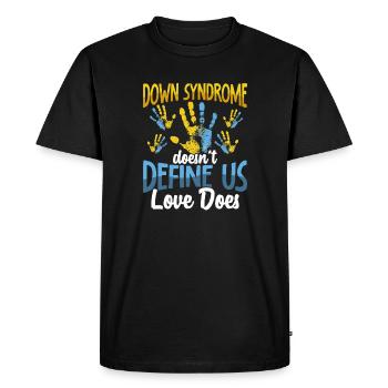 Le syndrome de Down ne nous définit pas - T-shirt Premium bio Homme - noir - Devant - Nico (187cm)