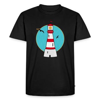Lighthouse with Seagulls Maritime Motif in Retro Style - Men's Premium Organic T-Shirt - black - Front - Nico (187cm)